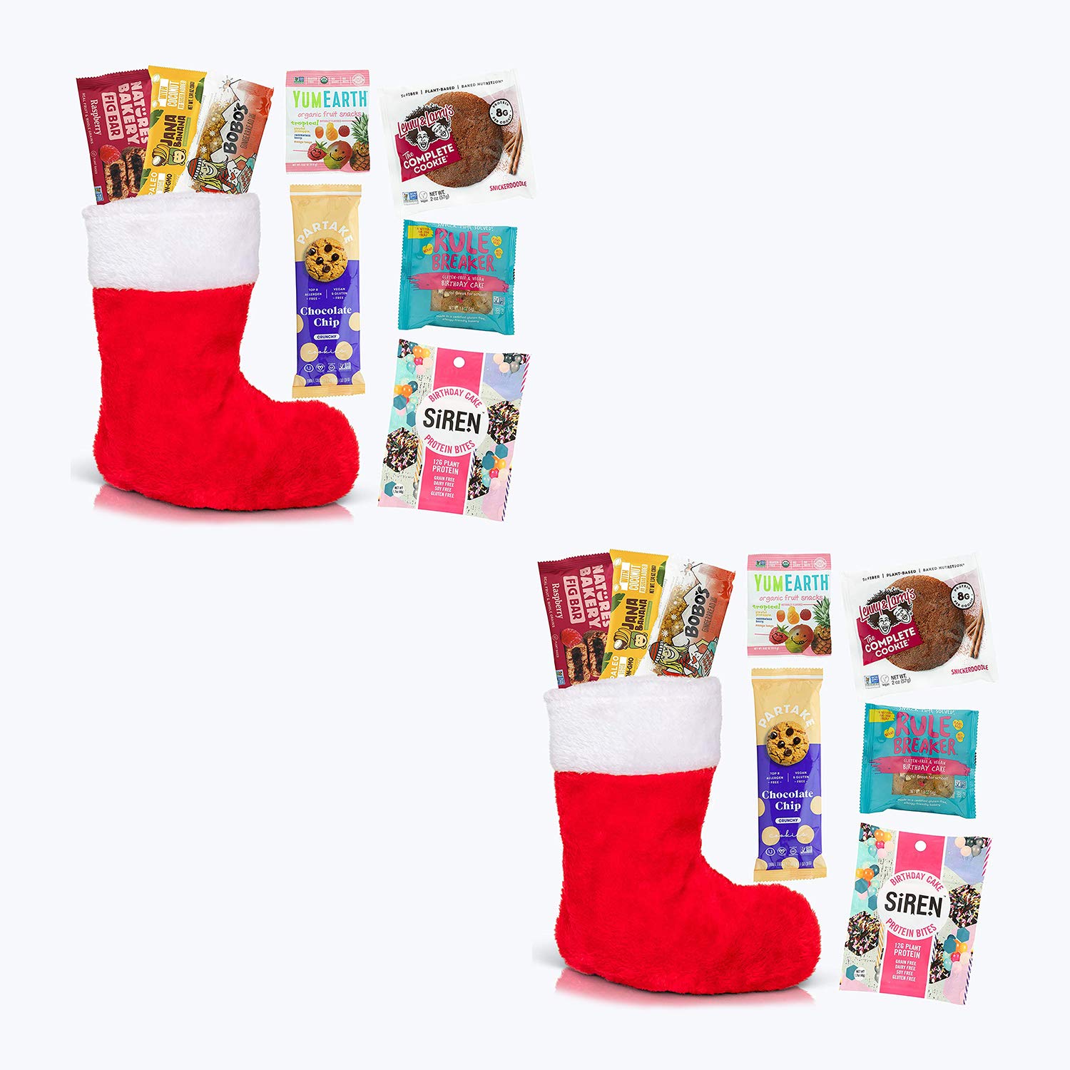 Vegan Snacks Stocking Stuffers: Pre-Filled Christmas 2 Pack Vegan Stockings of Plant-Based Candies Snacks, Vegan Chocolate Treats - Holiday Vegan Food Gift for Women, Men, Adults, Families and Kids