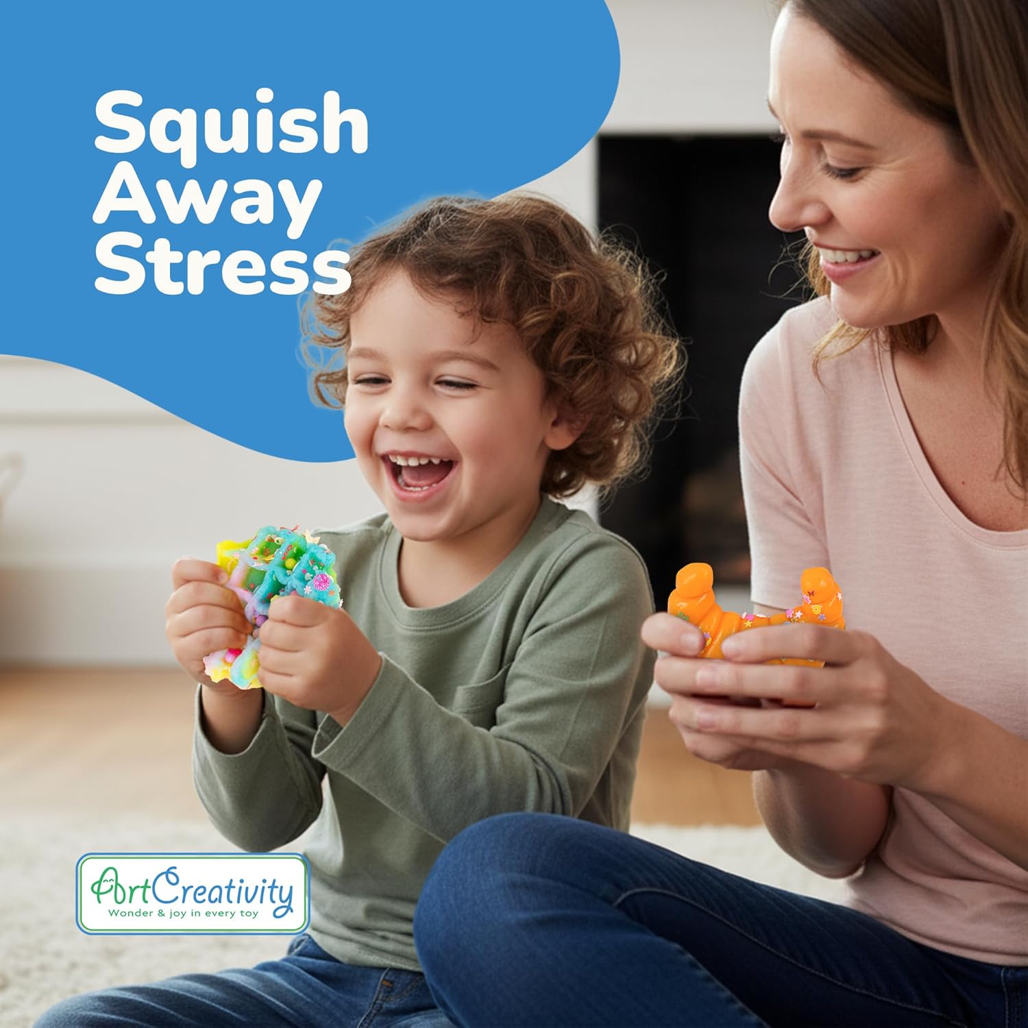 ArtCreativity Squishy Treats Fidget Toys for Kids and Adults - 4 Pack - Super Soft Squishy Dessert Include Sandwich Cookie, Donut, Croissant, and Waffle - Squeeze Toys for Stress Relief and Anxiety