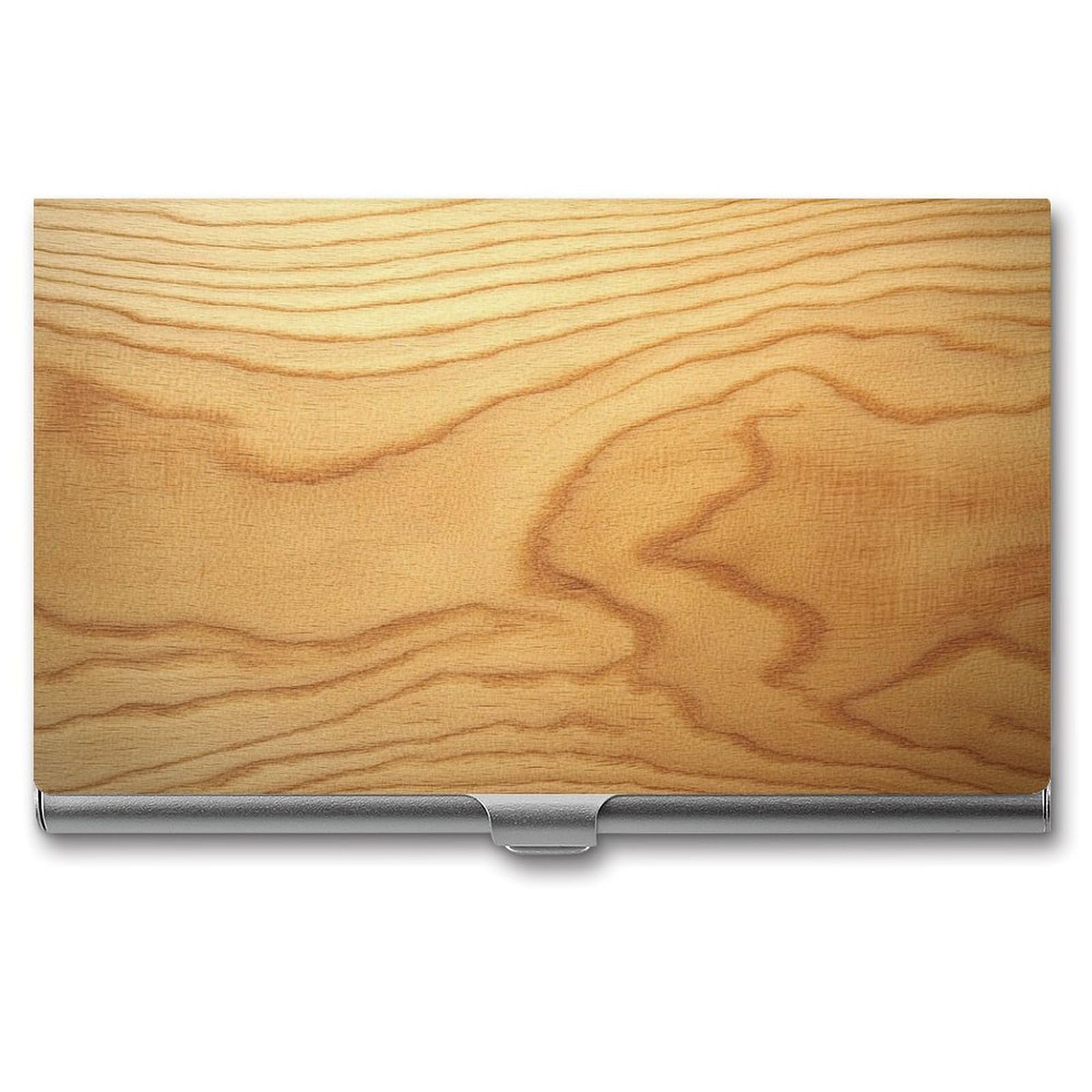 DuduYH Solid Oak Flooring Wood Texture Business Card Holder Pocket Slim Portable Metal Business Card Case