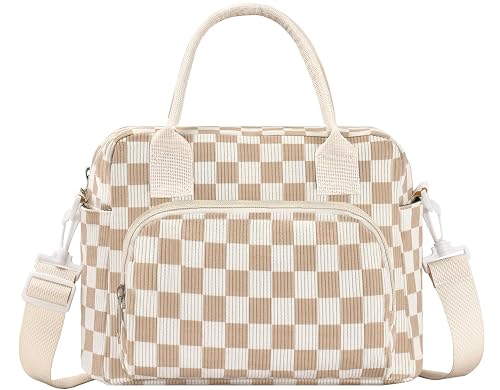 OYLOLA Lunch Bag Women Beige-Brown Plaid