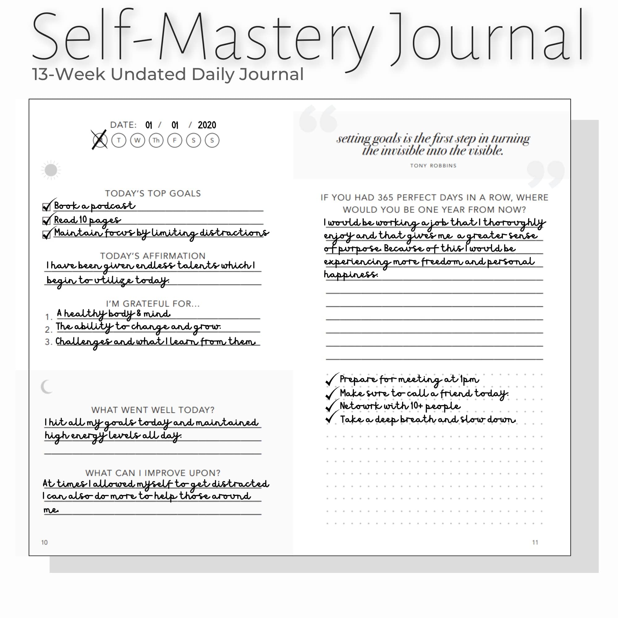 Diario de autodominio para hombres – Diario diario de productividad para felicidad, gratitud, atención plena, cuidado personal y reflexión – Diario de objetivos/guiado para hombres y mujeres – Diario