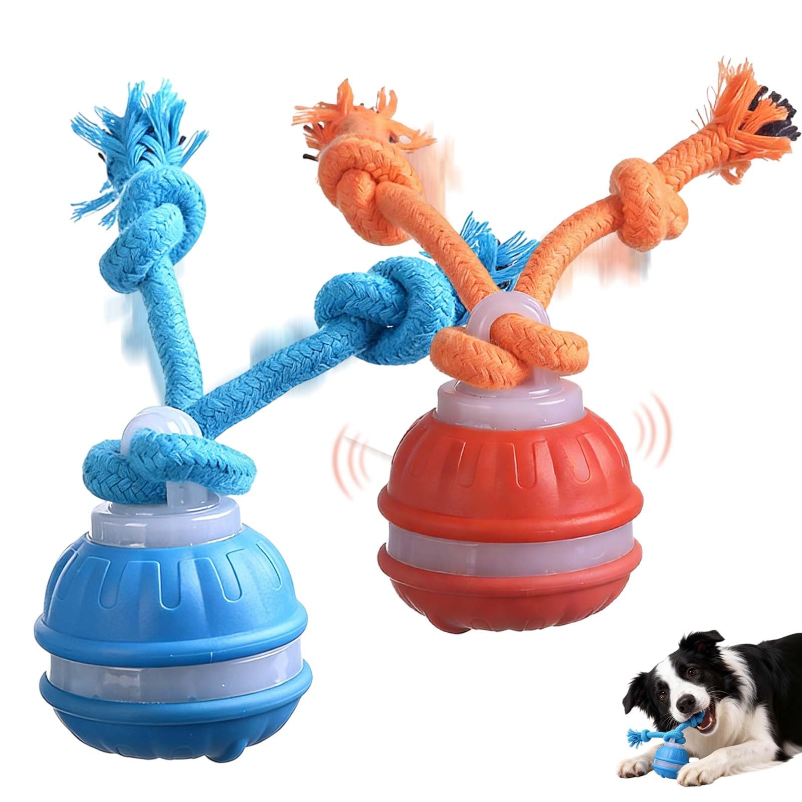 Lot de 2 jouets interactifs pour chien, balle roulante interactive à 360°, rechargeable par USB, mouvement intelligent pour animaux de compagnie ennuyés, chats et chiens, balles