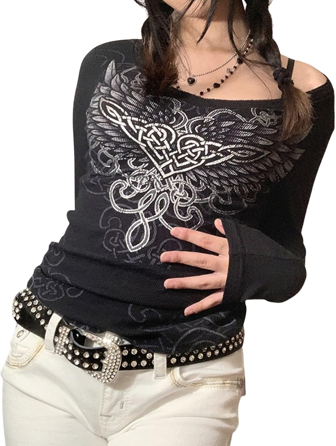 Women Teen Girls Fairy Grunge Clothes Y2k Long Sleeve Baggy Shirt Graphic Baby Tee Fall Vintage Streetwear T-Shirt - Image 4