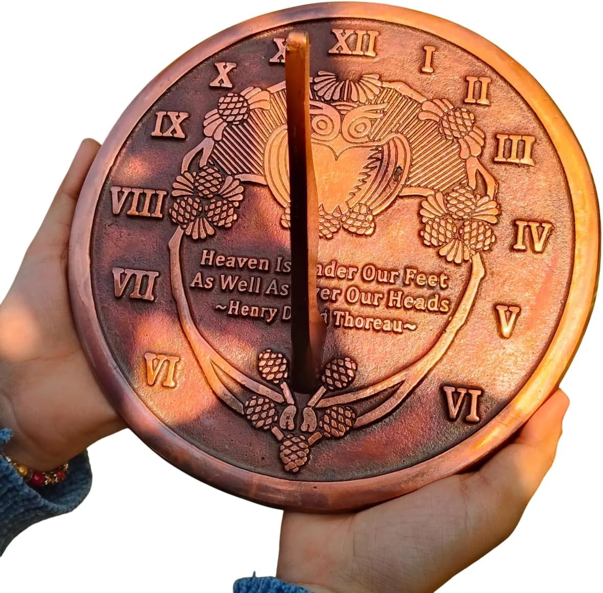 Brass Thoreau Garden Sundial, Cast Iron with Verdigris Finish