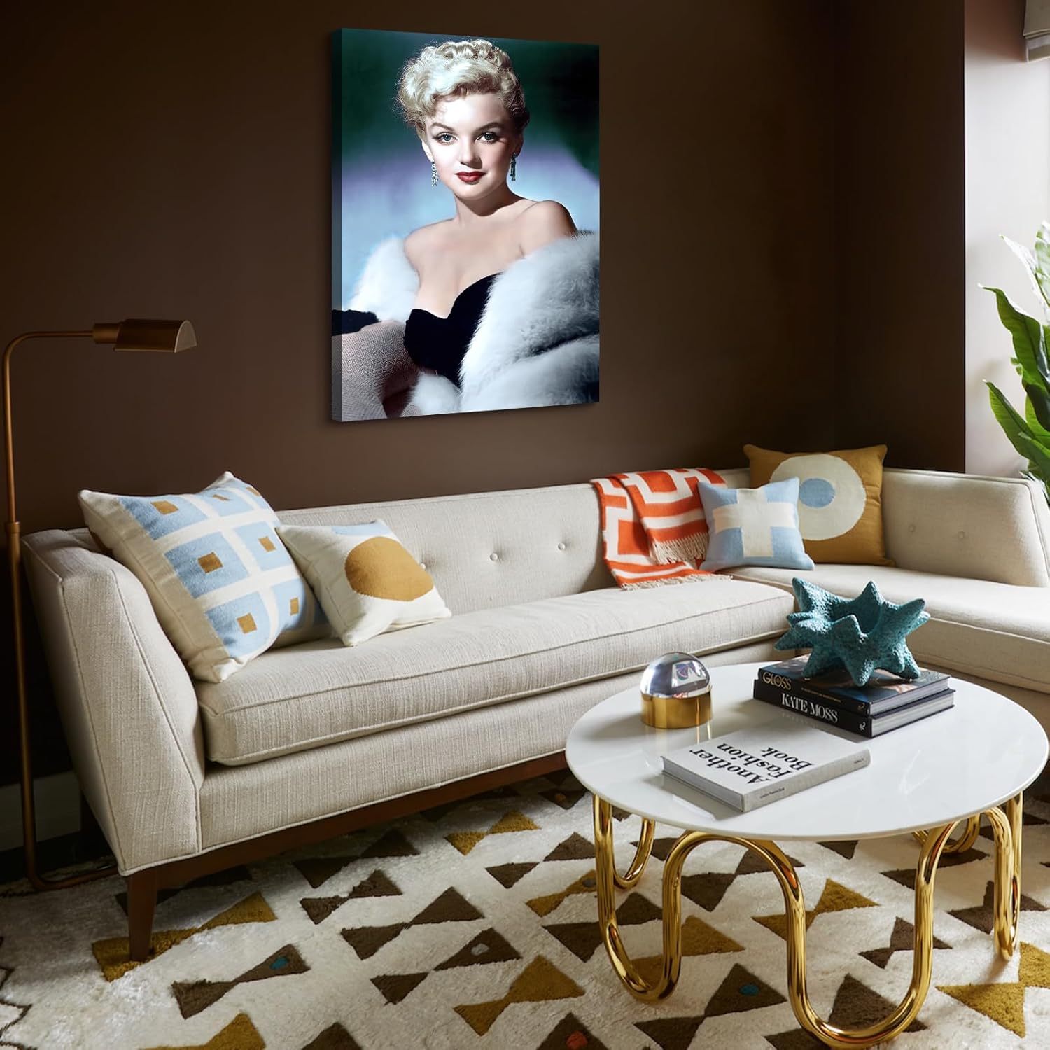 CanvasGarden Marilyn Monroe Canvas Wall Art, Hollywood Glamour Portrait Vintage Poster Formal Dress Color Picture Idol Art Decor, Framed Prints for Living Room Bedroom Office Decor, 12x16Inch