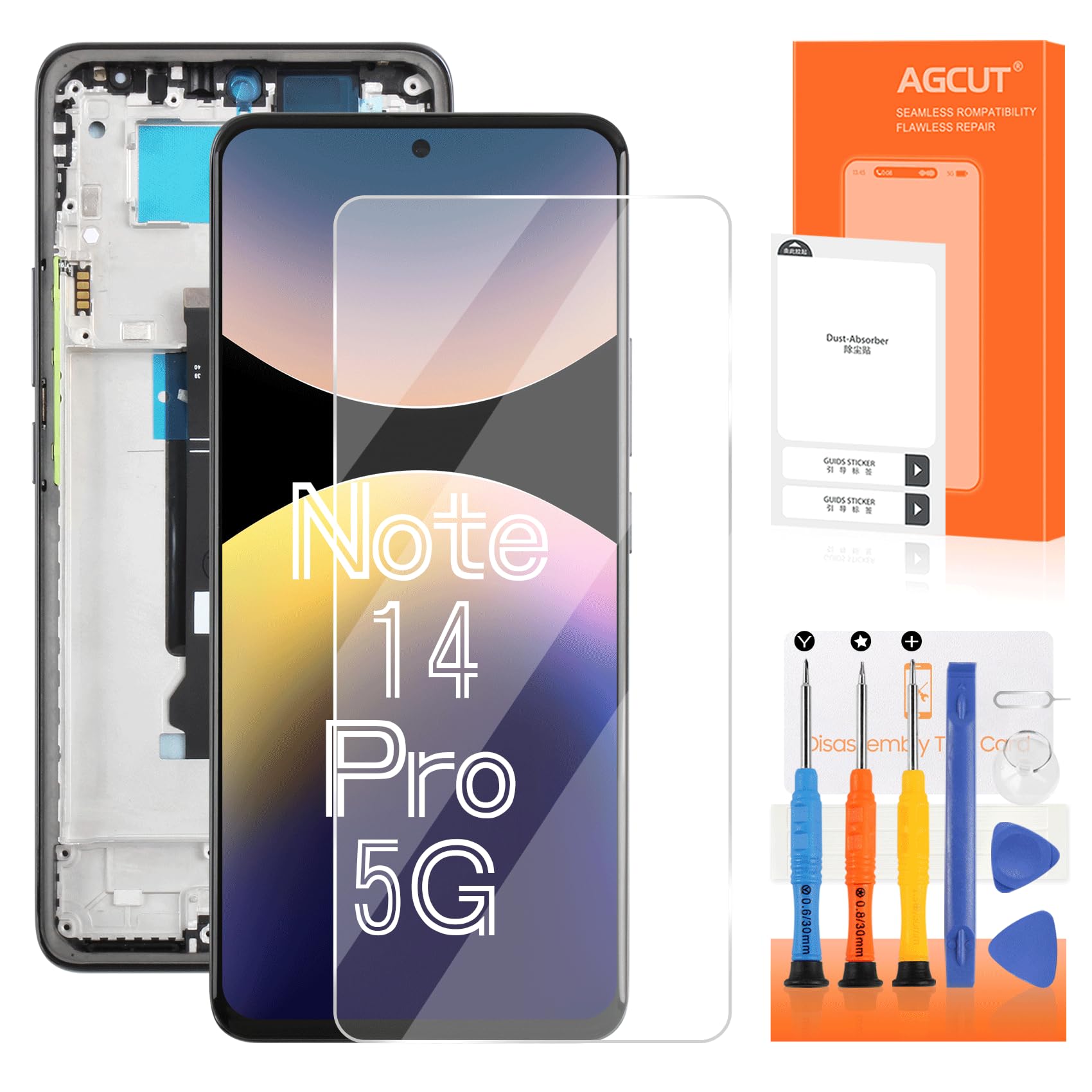Écran LCD pour Redmi Note 14 Pro 5G LCD Display pour Xiaomi Redmi Note 14 Pro 5G 24090RA29G 6,67" Incell Écran Plat Ecran Replacement Digitalizer Touchscreen Assemblée avec Réparation, Noir avec Cadre