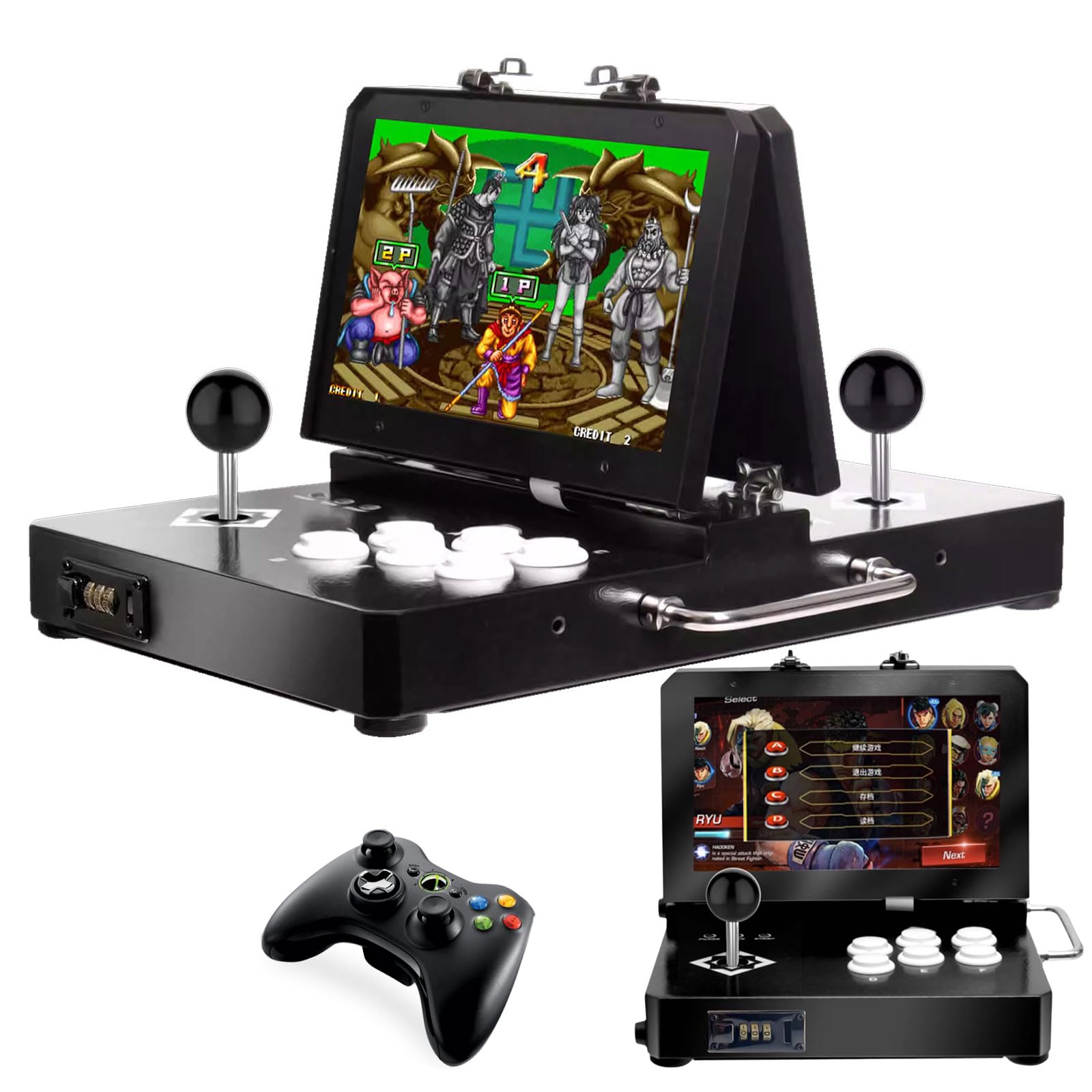 Console di gioco arcade retrò con 23000 giochi, mini schermo da 14 pollici, controller di gioco, corpo in metallo, design con blocco password per adulti e bambini