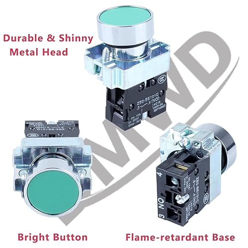Miniatura 4 de 2PCS 22MM Interruptor de botón momentáneo Interruptor de parada de arranque Cabeza de metal XB2 1NO Verde