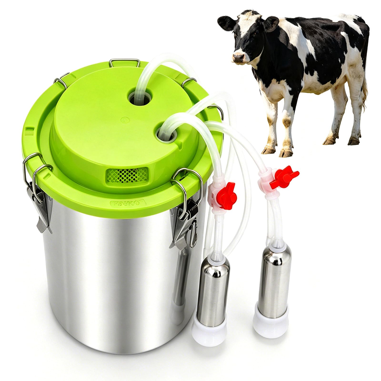 richigblosmum Portable Goat Milker for Cows & Goats, Integrated 48W Pulsation Pump Milking Machine, Auto Full Bucket Shut-Off, 8L–16L Farm Dairy Equipment Cow-16L
