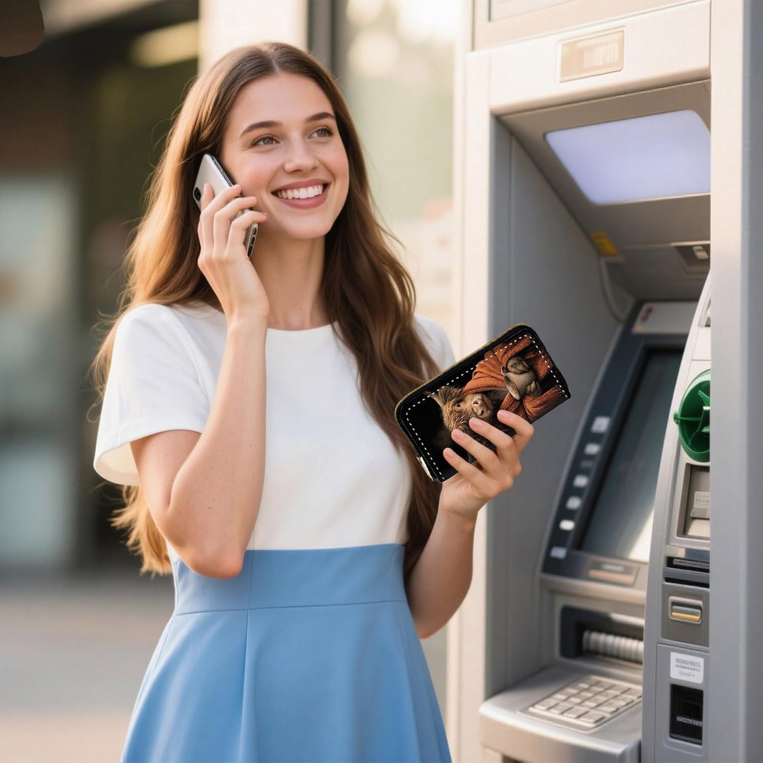 RFID-Blocking Zip-Around Wristlet for Women - Large Capacity Credit Card Holder with Detachable Strap, Fashion RFID Blocking Wallet,Highland Cow - Image 5