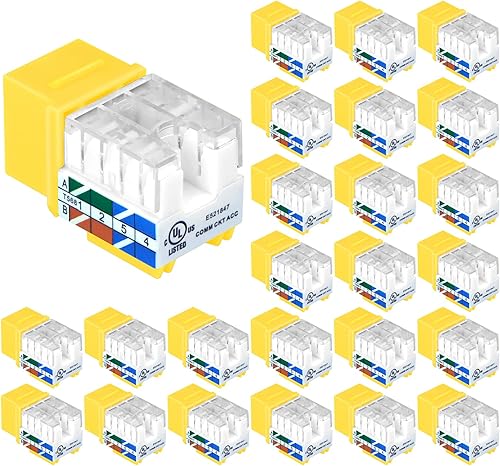 Miniatura 9 de VCE RJ45 Cat6 Keystone Jacks Slim Profile UL Listed 25-Pack, 90-Degree Ethernet Punch Down Keystone Jack Adapter en naranja