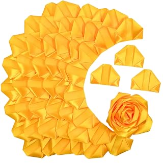 300Pcs Premade Satin Ribbon Rose Petals Half-Finished for Eternal Rose DIY Ramos Forever Flowers Bouquets Everlasting Floral,for Wedding,Anniversary,Birthday (300 Pcs Gold)