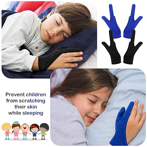 Miniatura 6 de Jiuguva 4 guantes protectores para chupar el pulgar para niños, guantes masticables transpirables para mayores de 12 años (negro, azul)
