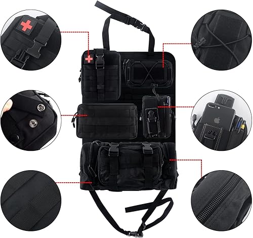 Miniatura 6 de Z8 Bolsa táctica de almacenamiento para respaldo del asiento delantero, organizador con 5 bolsas, universal para todos los vehículos