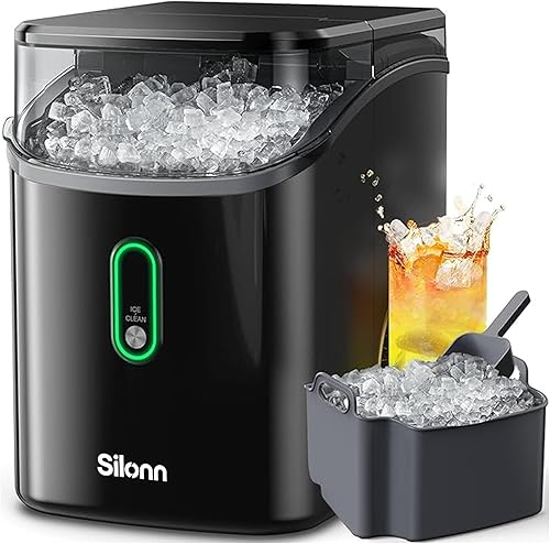 Miniatura 12 de Silonn - Máquina de pepitas de hielo de sobremesa, máquina de hielo de guijarro con hielo suave y masticable, máquina de hielo de un solo clic con