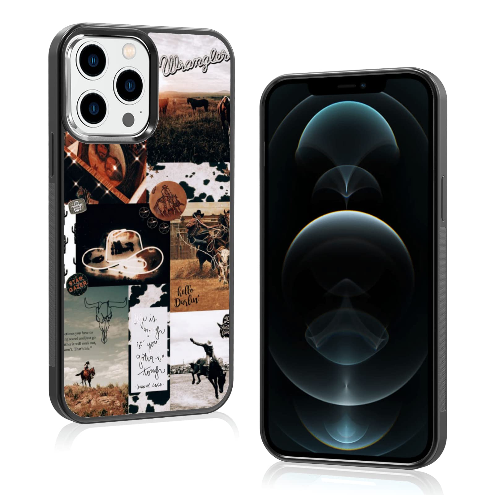 Cool Cowboy Cowgirl Horse Phone Case, Hippie Western Phone 12 Pro Max Case, Non-Slip Design and Shock Absorption, Soft Silica Gel Frame Country Phone