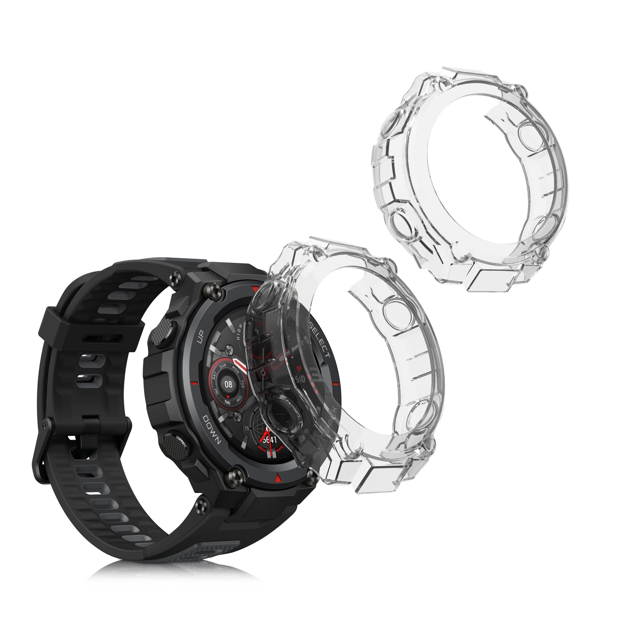 kwmobile Frame Cover Compatible with Huami Amazfit T-Rex/T-Rex Pro Cover (2-Pack) - Clear Silicone Case - Transparent