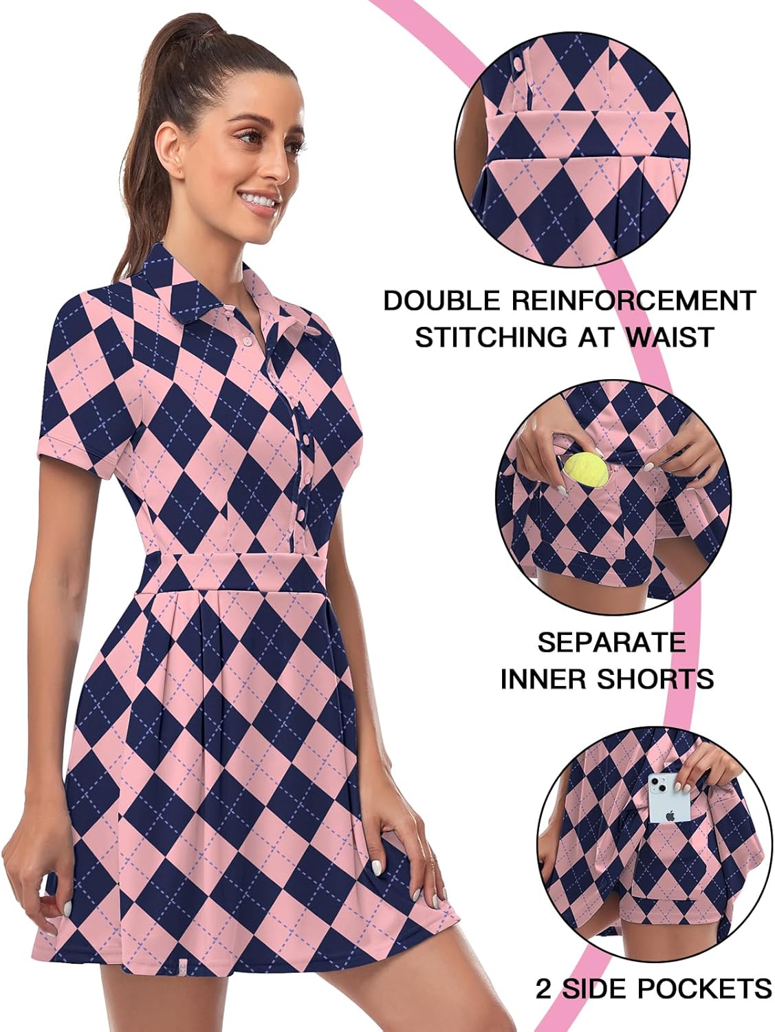 Soneven Women Polo Golf Tennis Dress Built in Shorts Short Sleeve Workout Athletic Pleated Dresses with Pockets - Image 4