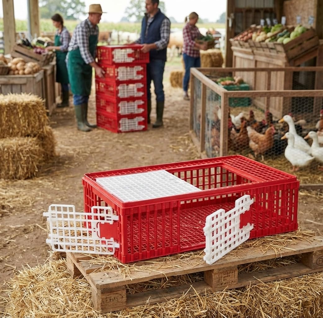 Suinga Jaula de Transporte de Plástico para Aves, Ganado y Agricultura | Apilable | Desmontable | Resistente | 95x57x29 cm | con 3 Puertas