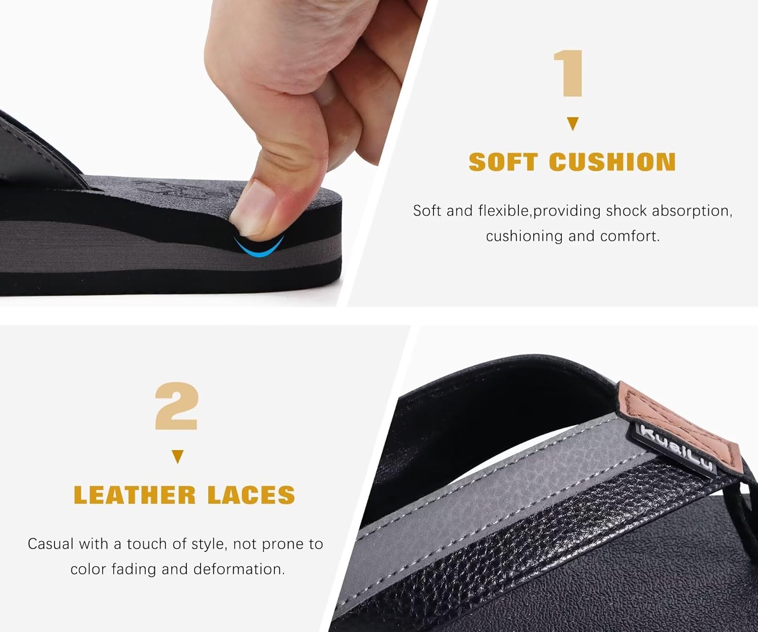 KuaiLu Men's Yoga Mat Leather Flip Flops with Arch Support Comfortable Cushion Walking Thong Sandals Slip On Indoor Outdoor - Image 6