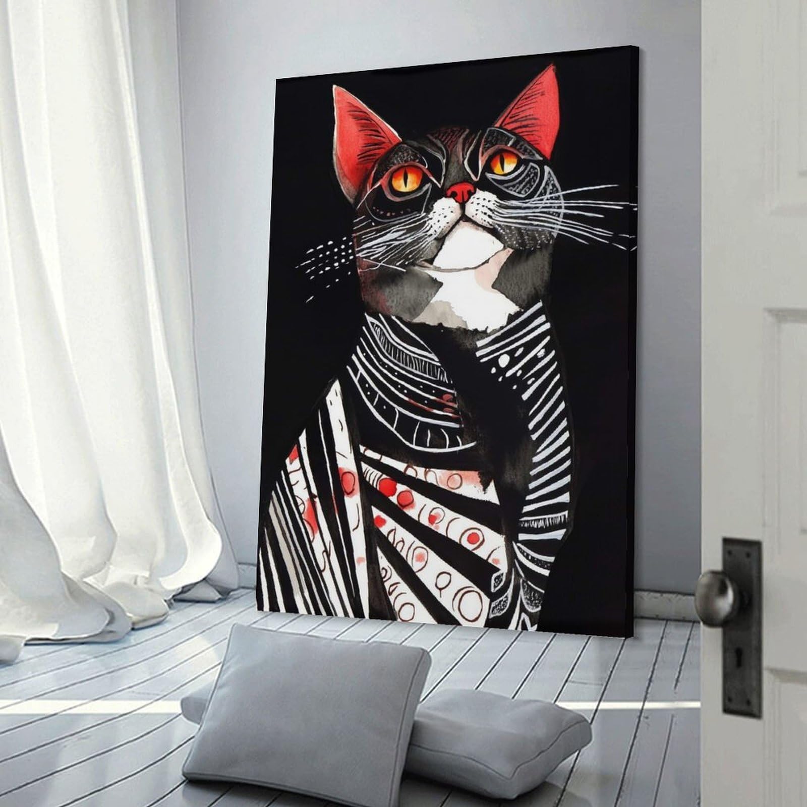 Junmoney Canvas Wall Decor Artistic Black Cat Portrait, 16x24inch(40x60cm), for Flats, Guest Rooms Or Compact Rooms, A Simple Refresh for Blank Walls