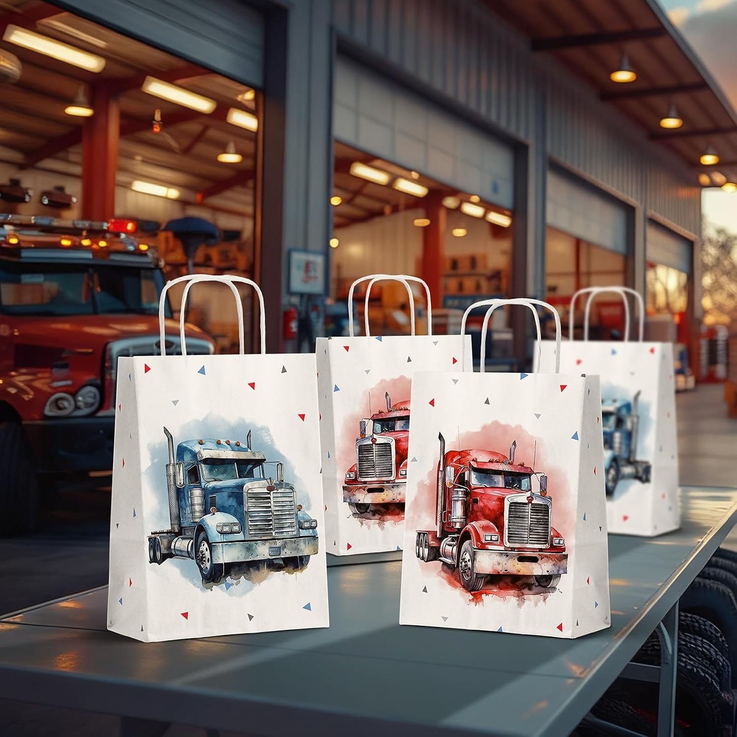 HaPiBiDesign Semi Truck Party Favor Bags, 24 Pack Semi Truck Goodie Bags with Handles, Semi Truck Gift Bags, Truck Treat Bags for Kids Birthday Party, Semi Truck Theme Party Supplies image 4