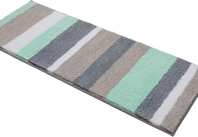Pauwer Microfiber Long Bath Mats Non Slip Washable Bathroom Rug Absorbent Bath Rugs Shower Rug(45 x 120 cm, Green)