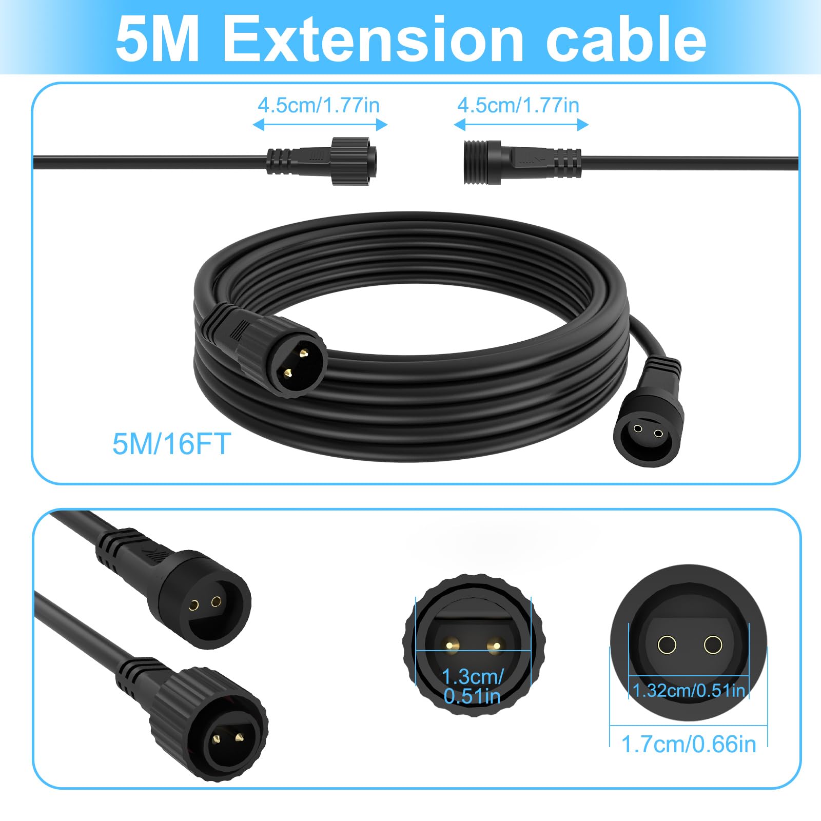 5M/16.4FT Outdoor Lights Extension Cable, 2 Pin Led Light Garden Extension Lead Wire Waterproof Outdoor Connector Cable for Festoon/Icicle/Net / G40 Globe/Curtain/Christmas/Fairy Lights — view 4