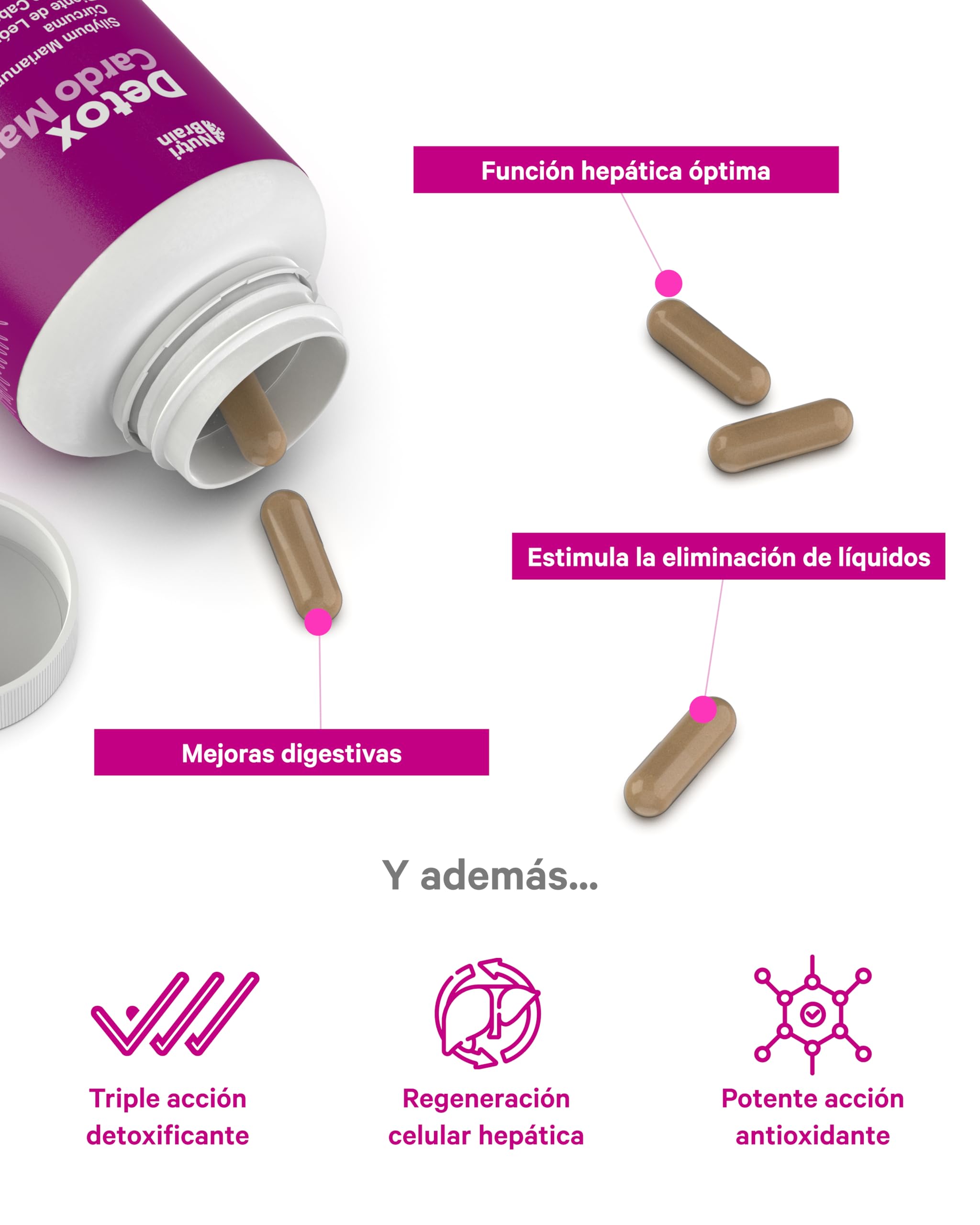 Cardo Mariano 3X ACCIÓN con Cúrcuma, Diente de León, Alcachofa, Cola de Caballo, Colina & Desmodium | Depurativo DETOX para apoyo Hepático, Diurético y Digestivo | 155 Cáps.