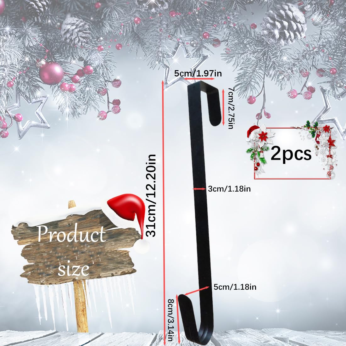 2 Pièces Crochet Couronne De Noël Crochet à Couronne En Métal Crochet De Guir