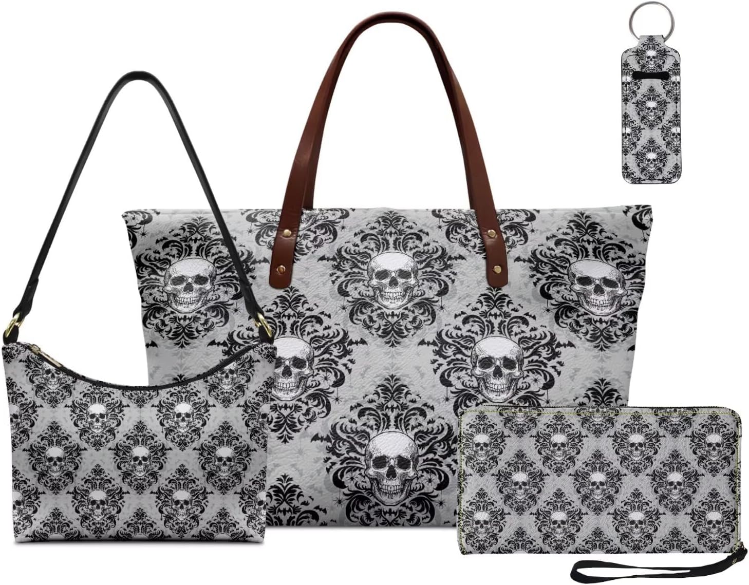 Womens Handbag and Wallet Set with Underarm Bag Large Tote Bag Lipstick Holder Wristlet Wallet for Travel