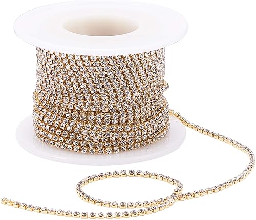 Vista 67 de Fashewelry 6 yardas de diamantes de imitación de cristal de tamaño mixto, oro y plata, bandas de diamantes de imitación de latón transparente