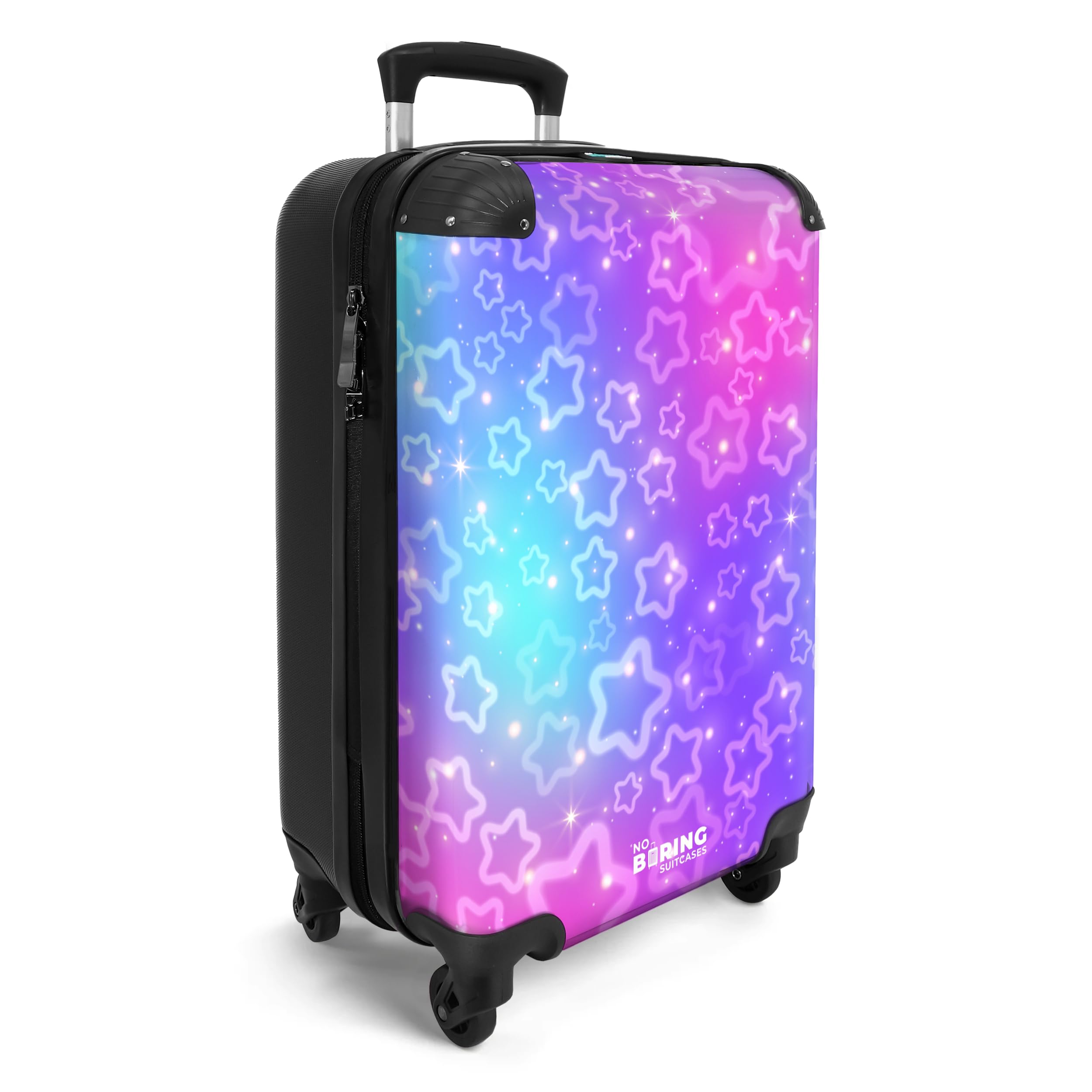 NoBoringSuitcases.com Kinderkoffer Mädchen, Reisetrolley Mit Rollen, Kinder Reisekoffer, Kindertrolley, Koffer Mädchen, Handgepäck Koffer, Handgepäck 55x40x20 cm (Sternenmuster - Lila-Rosa)