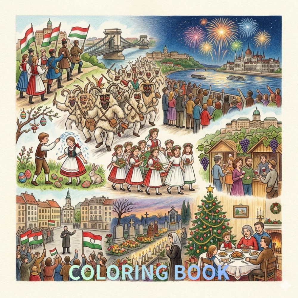 Beautifully hand-drawn coloring book that celebrates the rich history and vibrant traditions of the festivals of Hungary: A Cultural Coloring Book of ... and National Celebrations for Kids and Adults