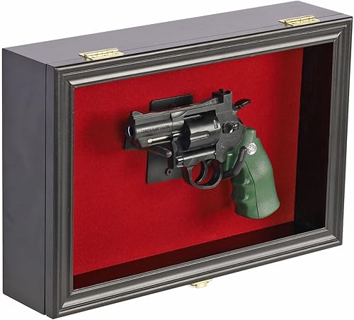Miniatura 6 de Revólver de pistola de una sola mano soporte de pared con cerradura de madera de fieltro rojo con 98 protección UV pistola de puerta acrílica caja
