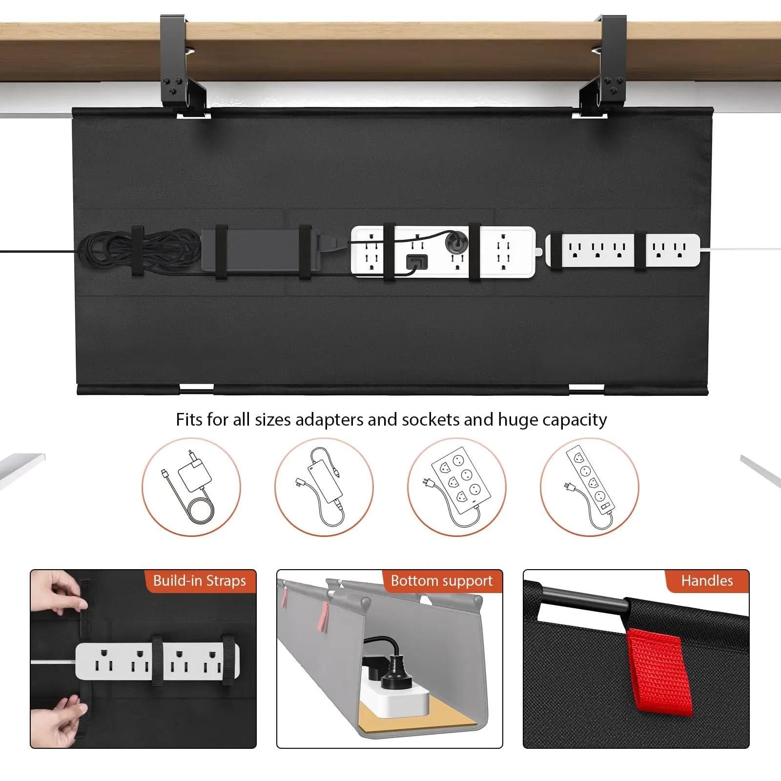 Bandeja de gestión cables for debajo del escritorio, sin taladro, organizador 36 pulgadas for mesa, montaje con abrazadera/tornillo Para Oficina, Hogar