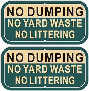 2 Pack No Dumping Signs,No Dumping No Yard Waste No Littering Sign,12×6 Inches Metal Sturdy Free Rust Aluminum Sign,Weatherproof,UV Protected,Easy to Install