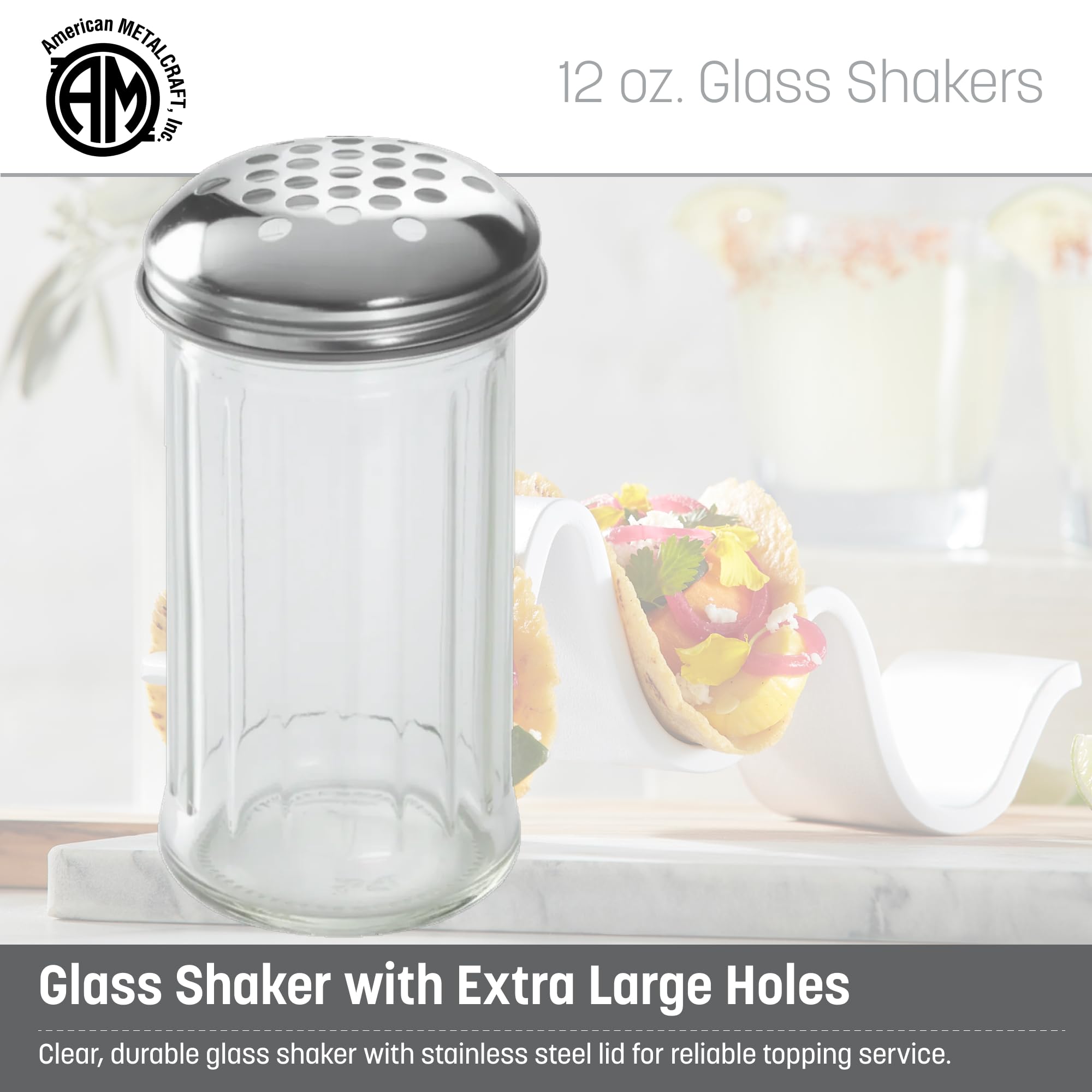 American Metalcraft (GLA319) - Shaker per formaggio in vetro, con coperchio con fori extra grandi
