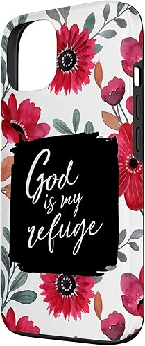 Miniatura 2 de iPhone 13 God is My Refuge Salmo 91 Versículo de la Biblia Flores Rojas Funda para mujer