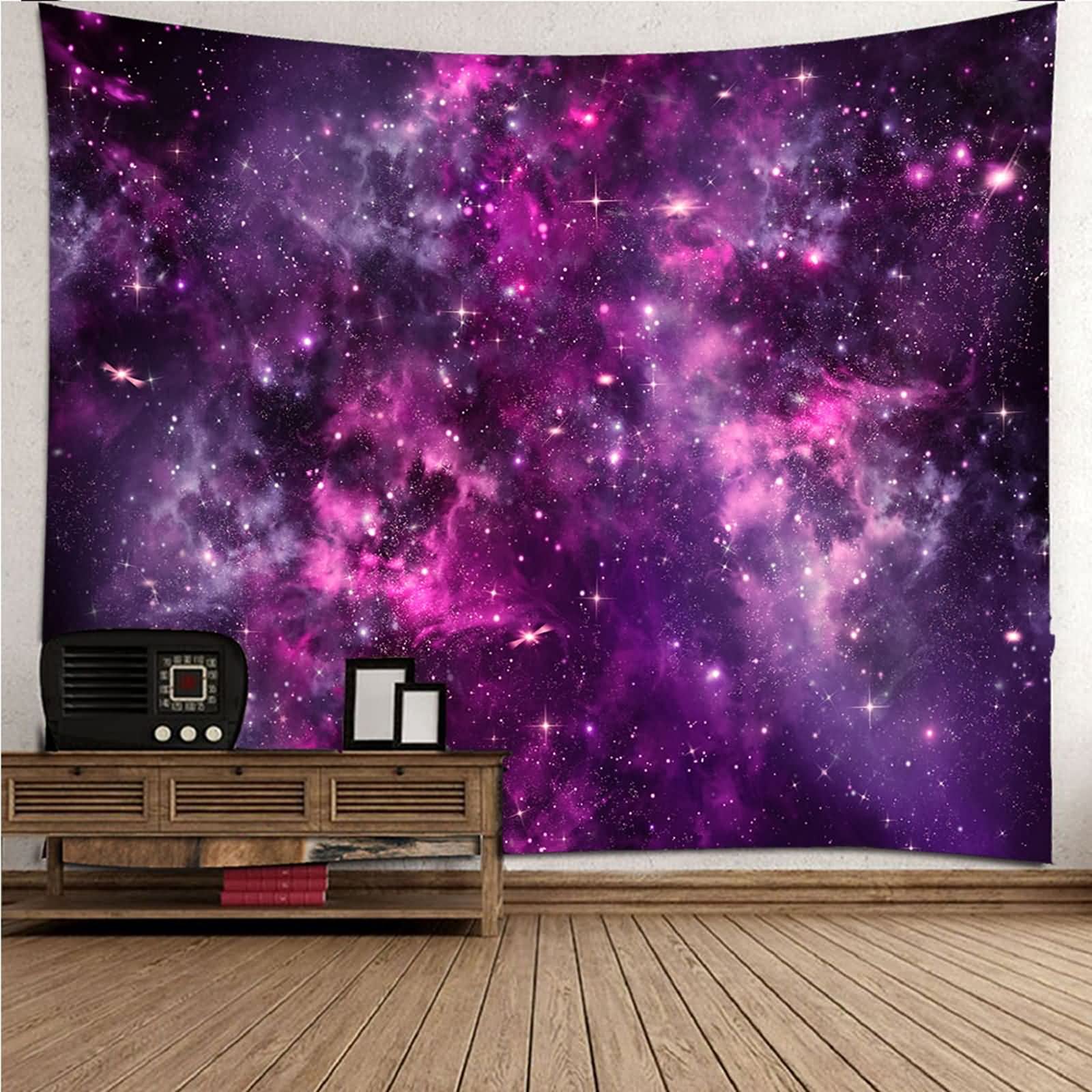 Tapiz Suelo 350x256CM,Cielo Estrellado Tapiz 3D Tela Poliéster Púrpura