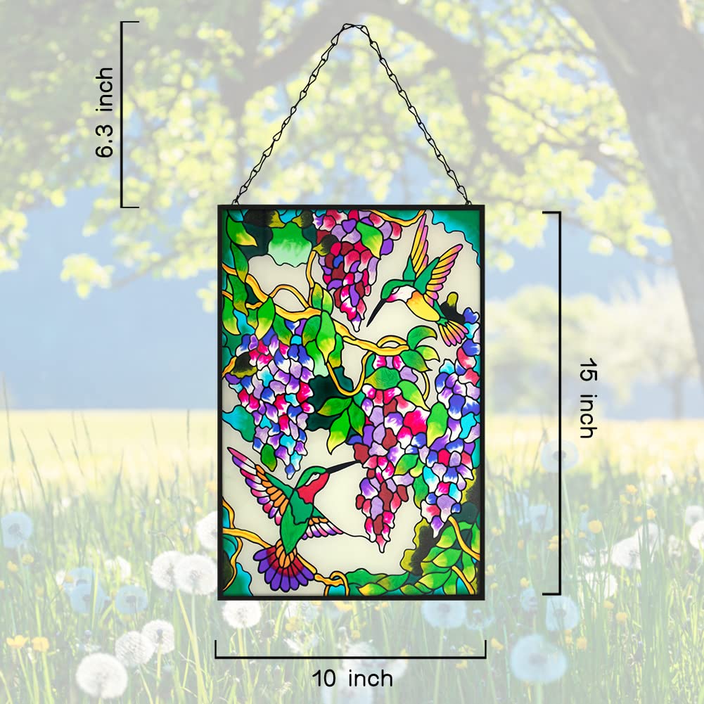 VEWOGARDEN Kolibri Buntglas-Fensterbehänge 25,4 cm B x 38,1 cm H Vogel-Sonnenfänger Panel mit Kettenfenstern hängende Dekoration Ornament Geschenk
