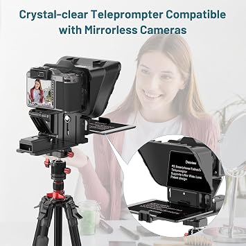 Desview P8 Teleprompter for Smartphone iPad Tablet DSLR Camera up to 10 Inches Prompter with Remote Control and App iOS/Android - Ideal for Online Lessons Live Streams & Vlogging