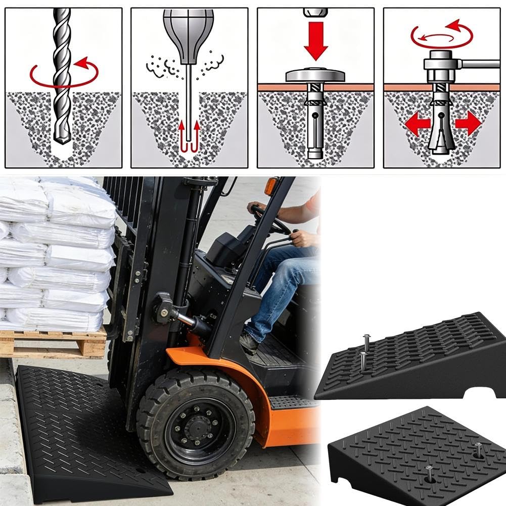 Rampa de Bordillo de Goma 16-20cm Rampa de Carga 4400 LB de Capacidad | Estructura Estable de Rejilla, Superficie Texturizada, para Coche, Moto, Silla de Ruedas, Andador(18cm/7.1" H)