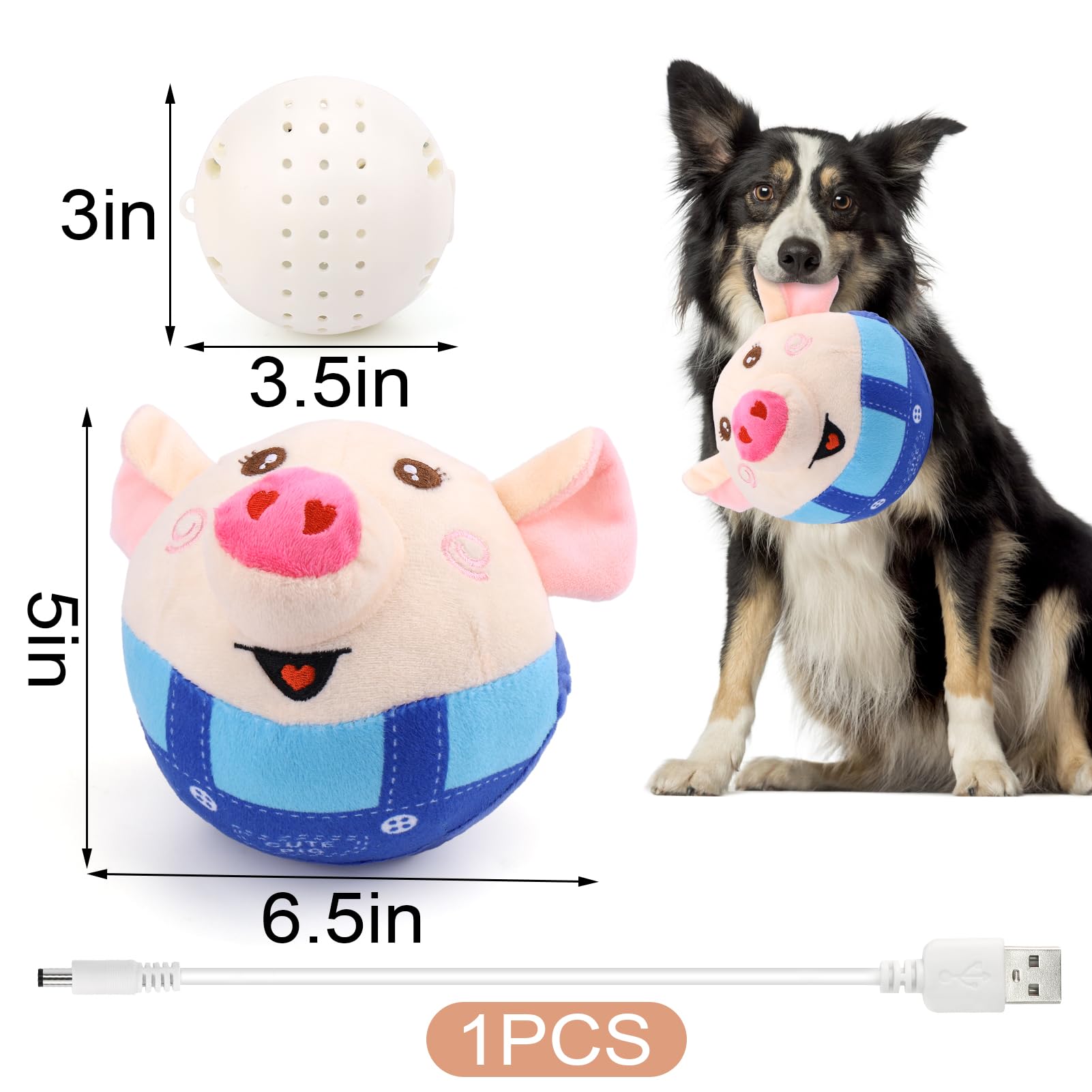 BABORUI Interactive Dog Toys Pig, Jumping Squeaky Dog Toys with Recording and Music Modes, Rechargeable Moving Dog Chew Toys for Small/Medium/Large Dogs to Keep Them Busy(Blue Pig) - image 5