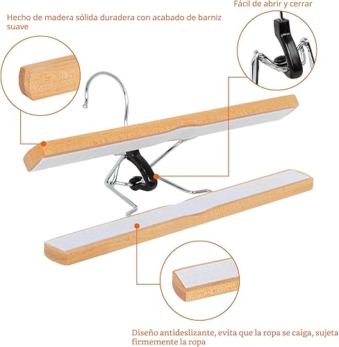 Miniatura 3 de Yaxa Basics Perchas de madera resistentes para pantalones, natural, paquete de 10