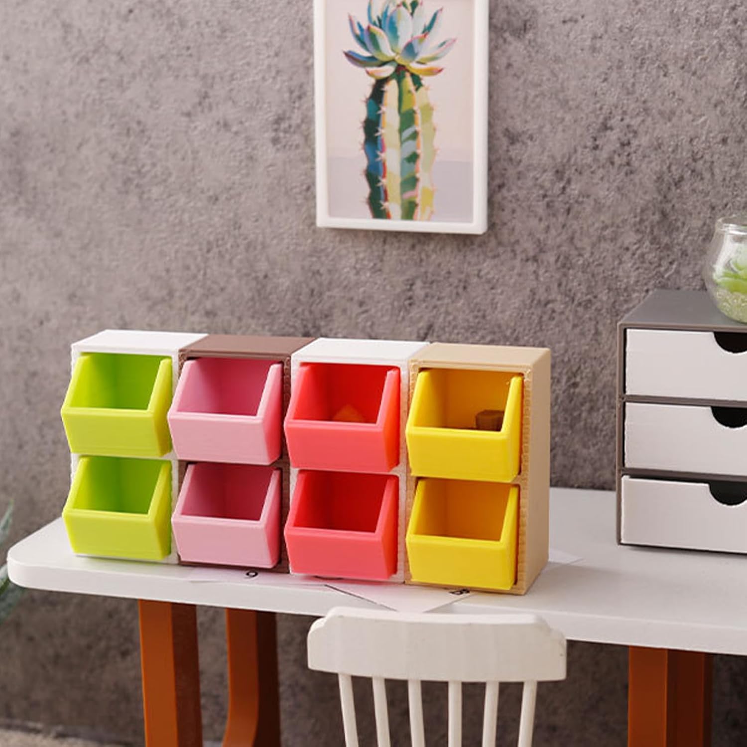 8-Piece Mini Storage Bin Organizer Set, Miniature Dollhouse Accessories, mini Things, Doll House Accessories for Dollhouse Study, Craft Room or Office Scene