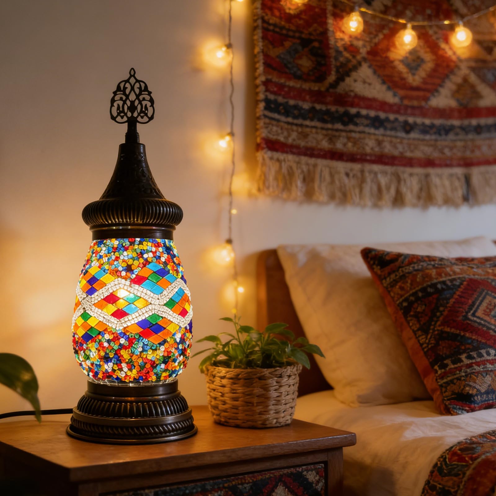 shulovehua Multi-Style Handmade Glass Table Lamp Vintage Pub Themed Restaurant Mosaic Night Light Decorative Night Light for Multiple Scenes Universal Gift — image 1