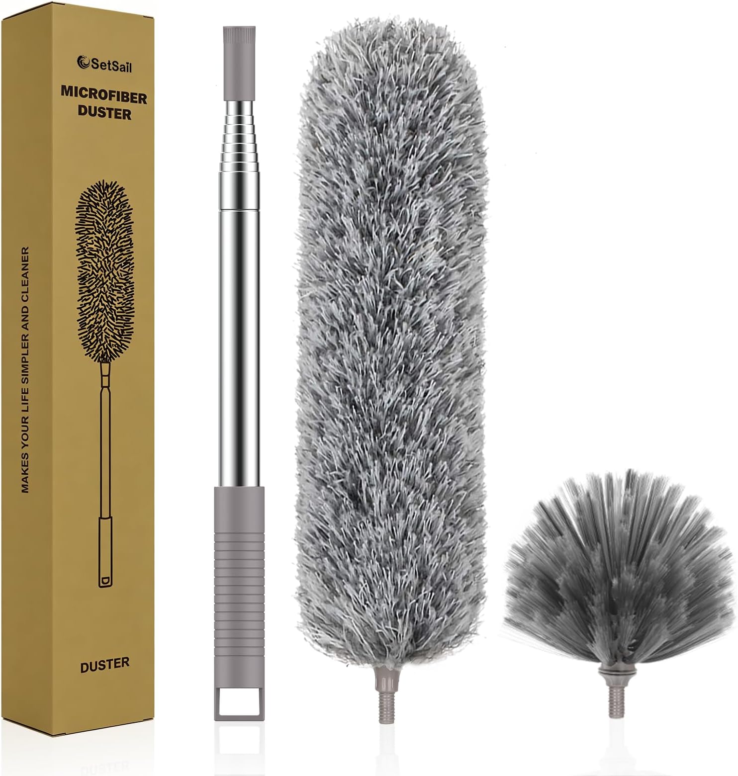 SetSail Dusters for Cleaning, 100-inch Extra-Long Cobweb Duster with Extension Pole, Bendable Microfiber Head & Cobweb Brush Washable Ceiling Fan Cleaner Duster Kit for High Ceilings, Corner