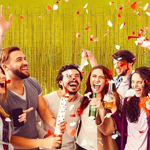 Miniatura 4 de BetterJonny - 4 cortinas de flecos de papel de aluminio con purpurina, cortina de oropel metálico dorado para fiesta, cortina de flecos de 3.3 x 8.2