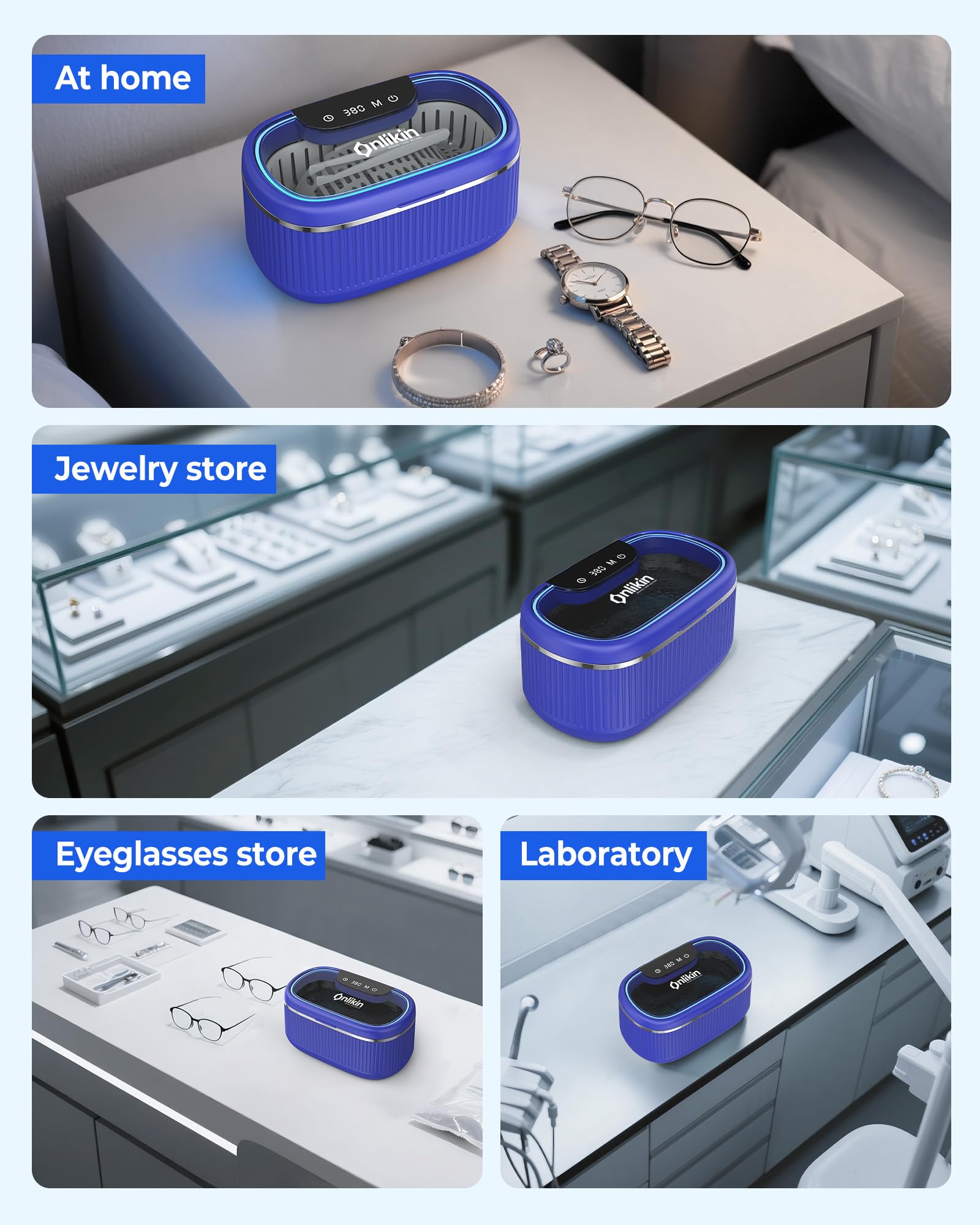 Limpiador ultrasónico de joyas de 45 KHz, 5 temporizadores y 3 modos de potencia, limpiador de retenedor de 35 W para joyas, lentes, anillos, correa de reloj, dentaduras postizas, silencioso